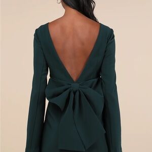 NWT Lulu's Forest Green Dress with Plunging Back and Bow